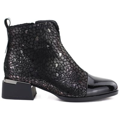 2. Damen-Ankle-Boots aus Leder mit Absatz in Schwarz und Silber D&A S.Barski LZ62-2043