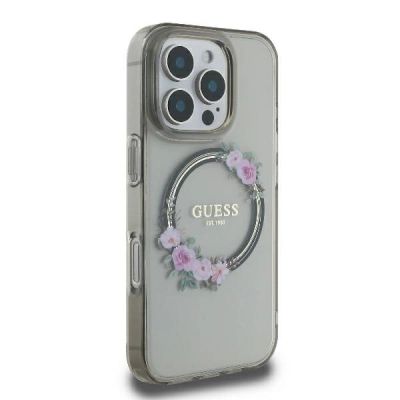 4. Guess GUHMP16XHFWFCK iPhone 16 Pro Max 6,9" schwarz/schwarzes Hardcase IML Flowers Wreath MagSafe