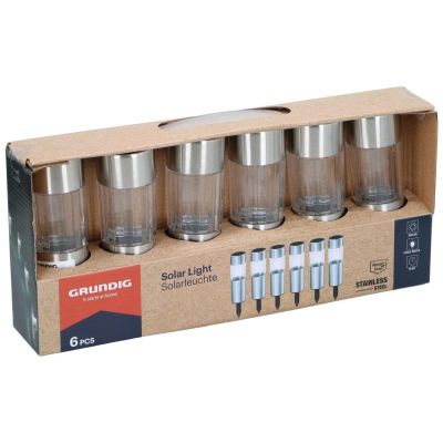6. SOLARLAMPE 4,5 x 15 cm, Edelstahl, 6 Stück, GRUNDIG