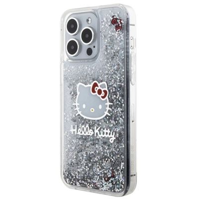 2. Hello Kitty Liquid Glitter Charms Kitty Head Hülle für iPhone 15 Pro Max – Silber