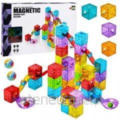 Magnetische Bausteine, Würfel, Kugelbahn, bunt, 60 Stück.