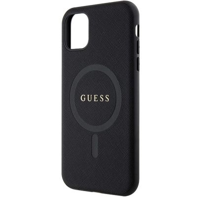 6. Guess GUHMN61PSAHMCK Hülle für iPhone 11 / Xr – schwarzes Saffiano MagSafe