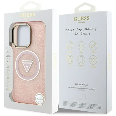 8. Guess IML Metal Glitter 4G Circle Triangle MagSafe Case für iPhone 16 Pro Max - Rosa
