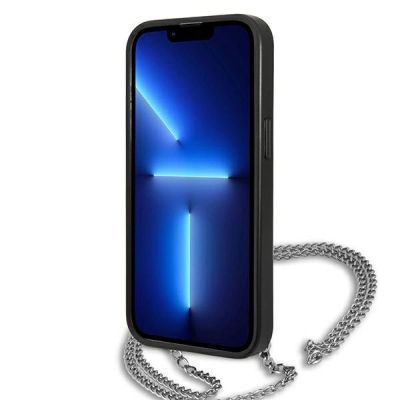 5. Karl Lagerfeld Strukturiertes Lederetui mit Kette für iPhone 13 Pro Max 6,7" - Schwarz