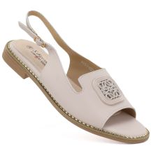 Damen-Ledersandalen, flach, nude, S.Barski 61-6018