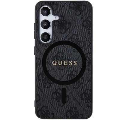 2. Guess 4G Collection Leder Metall Logo MagSafe Hülle für Samsung Galaxy S24 – Schwarz