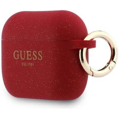 3. Guess Silikon-Glitzerringhülle für AirPods Pro 3 – Rot und Glitzer