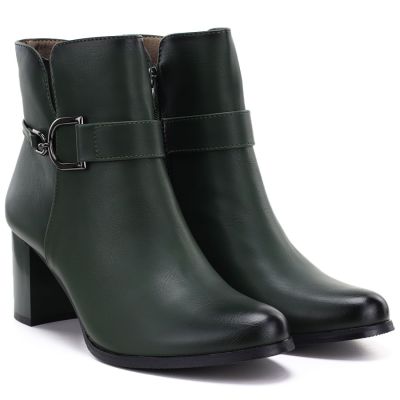 4. Gefütterte Damen-Ankle-Boots mit Absatz, grün, M.Daszyński SA125-32