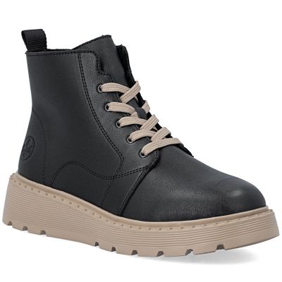 7. Schwarze Plateau-Stiefeletten aus Leder für Damen, Rieker 70405-01