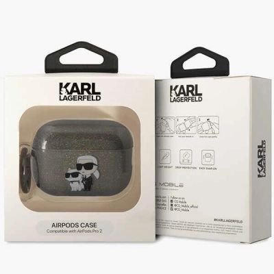 4. Karl Lagerfeld KLAP2HNKCTGK Airpods Pro 2 Hülle schwarz/schwarz Gliter Karl&Choupette