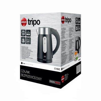 14. ELDOM Kabelloser Wasserkocher C185C TRIPO Schwarz 1000W 0,8 L, BPA-frei, isoliert