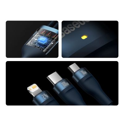 14. Baseus Flash Series II Kabel USB - USB Type C / Lightning / Micro USB 100 W 1,2 m blau (CASS030003)