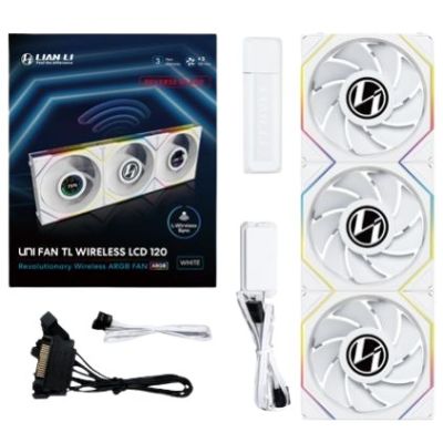Lian Li UNI FAN TL Wireless LCD Lüfter Lüfter, ARGB, PWM, 3er-Pack inkl. Controller - Reverse Blade, 120 mm, weiß