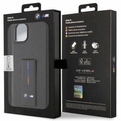 8. BMW Grip Stand Hot Stamp Hülle für iPhone 14 Plus / 15 Plus - Schwarz