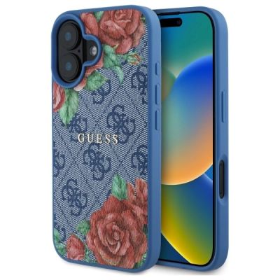 Guess GUHMP16SP4ROPEMCB iPhone 16 6,1" blau/blaues Hardcase 4G Flowers Print MagSafe