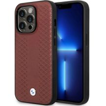 Hülle BMW BMHCP14X22RFGR iPhone 14 Pro Max 6.7" Burgund/Bordeaux Leder Rautenmuster