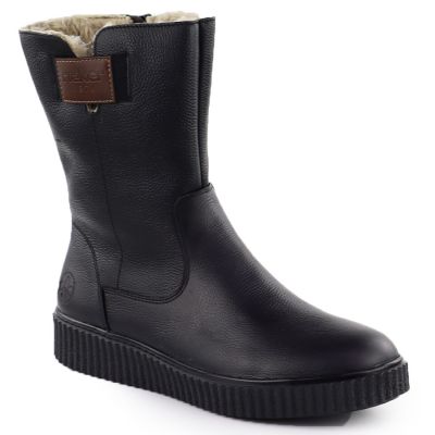 Schwarze Damen-Lederboots mit Plateau Rieker Y4355-00