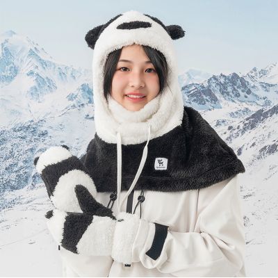 4. Qunature Panda Skihandschuhe für Kinder und Erwachsene, Größe S – Schwarz/Weiß