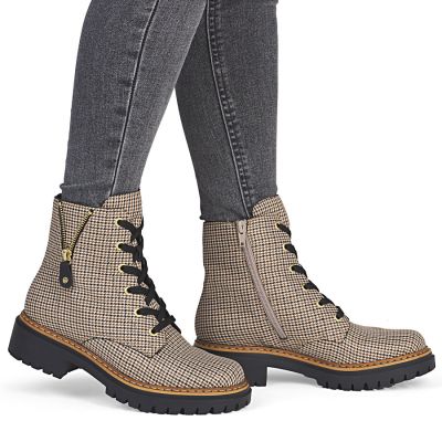 6. Gefütterte Damen-Ankle-Boots, Hahnentrittmuster, Beige, Rieker 72617-60