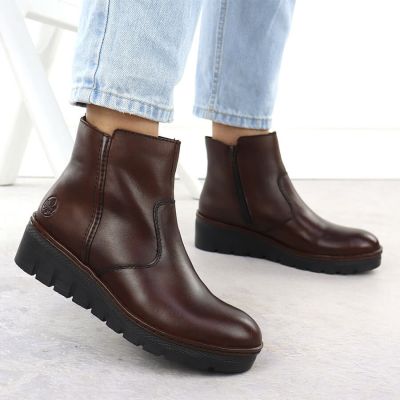 6. Braune Keilstiefeletten aus Leder für Damen, Rieker X9165-27