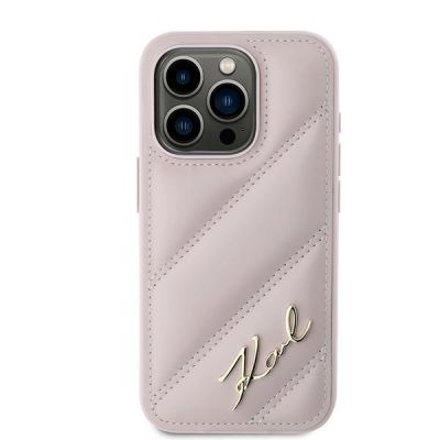 3. Karl Lagerfeld Diagonal Quilted Script Hülle für iPhone 15 Pro – Rosa