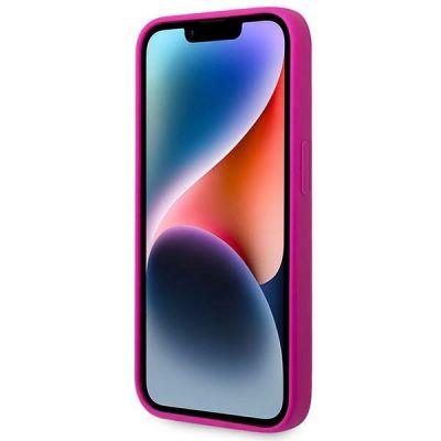 5. Guess Silikonhülle mit Vintage-Goldlogo für iPhone 14 Pro – Fuchsia