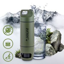 Extralink PURISOO+ Flasche mit Filtersystem und Pumpe, 400 ml, UF + ACF Filter, Wasserfilterflasche 0,4 l, Grün, Oliv