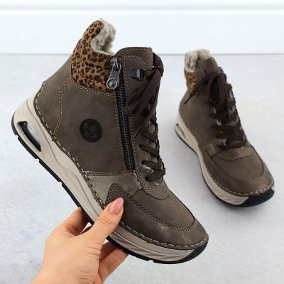 2. Braune Damen-Ankle-Boots mit Leopardenmuster, Rieker 44565-25