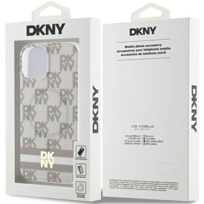 8. DKNY IML Checkered Mono Pattern & Printed Stripes MagSafe Hülle für iPhone 15 Plus / 14 Plus – Beige