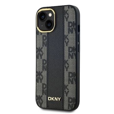 2. DKNY Leder-MagSafe-Hülle mit kariertem Monomuster für iPhone 14/15/13 – Schwarz