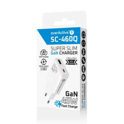 8. EVERACTIVE GAN Wandladegerät 1 x USB, 1 x USB-C Schnellladefunktion 3.0 45W Weiß SC-460Q