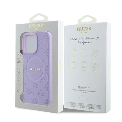 8. Guess Saffiano Peony Classic Logo MagSafe-Hülle für iPhone 16 Pro Max – Lila