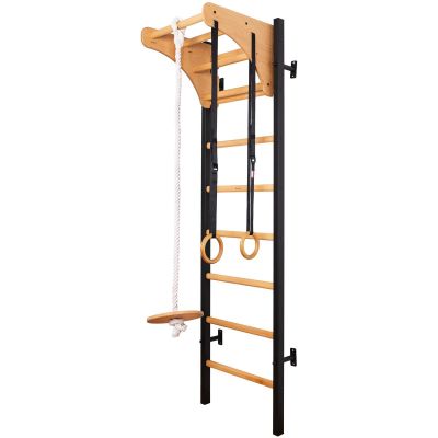 Turnwandbarren aus Holz und Metall mit Holzstange und Zubehörbank K 211B A076