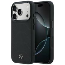 Mercedes Leder-Mesh-Hülle mit Bow Line MagSafe für iPhone 17 Pro Max – Schwarz