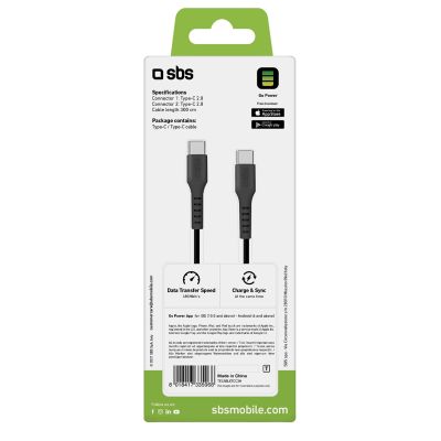 3. SBS TECABLETCC3M USB-C – USB-C-Kabel 3 m – Schwarz