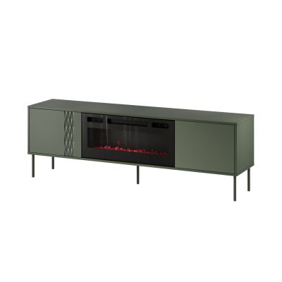 EF TV-Schrank + schwarzer TRESSE Kamin 180x40x54,5 mattgrün