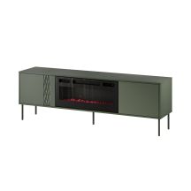 EF TV-Schrank + schwarzer TRESSE Kamin 180x40x54,5 mattgrün