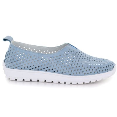 2. Damen-Lederschuhe mit Lochmuster, blau, Vinceza 93220