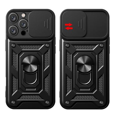 10. Hybrid Armor Camshield Panzerhülle für iPhone 16 Pro Max mit Kameraabdeckung und Ständer – Schwarz