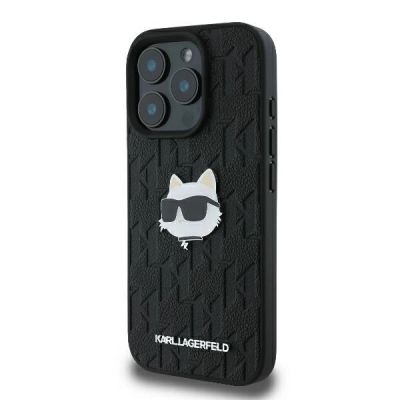2. Karl Lagerfeld Monogram Choupette Head Pin Hülle für iPhone 16 Pro – Schwarz