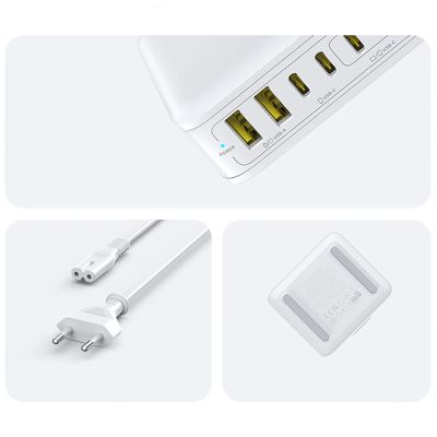 13. Baseus EnerFill FH21 120W Ladestation 4xUSB-C + 2xUSB-A - Weiß
