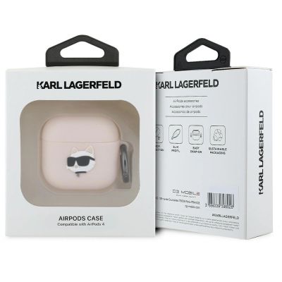 3. Karl Lagerfeld Silikon-Choupette-Kopf 3D-Hülle für AirPods 4 – Rosa
