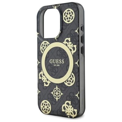 5. Guess IML Pfingstrose auf 4G-Hintergrund MagSafe-Hülle für iPhone 16 Pro Max – Schwarz