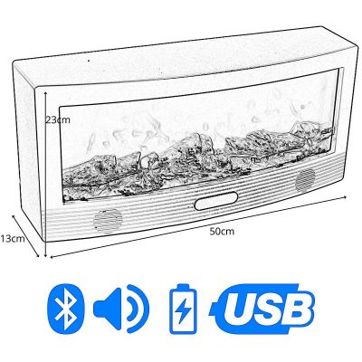7. DEKORATIVER KAMIN 50 x 23 CM LED 3D USB FERNBEDIENUNG FLAMMENEFFEKT FARBWECHSEL