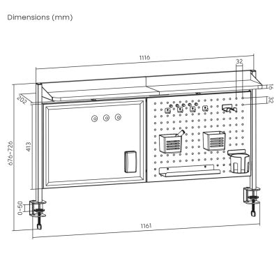 3. Ergo Office Schreibtisch-Trennwand/Organizer, max. Belastung 10 kg, weiße Tafel, Breite 1116 mm, weiß, ER-301 W